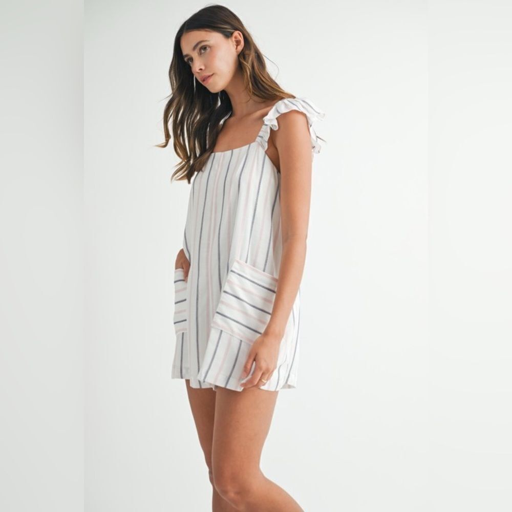 Striped Ruffle Sleeve Romper - Picture 3 of 9